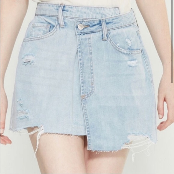 Vervet High Waist Asymmetrical Denim Wrap Skirt | Vervet Skirt - Picture 2 of 7